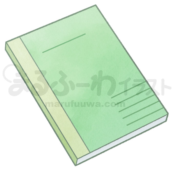 水彩風無料フリー素材のサンプル　緑の表紙の大学ノートのイラスト