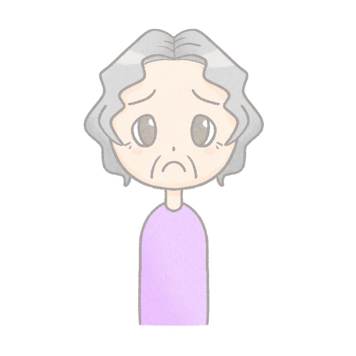 水彩風　おばあさんのイラスト　表情集　悲しむ１