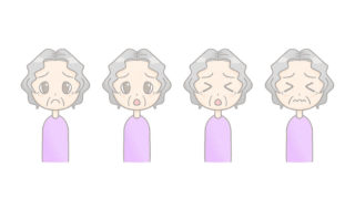 水彩風　おばあさんのイラスト　悲しむ表情集