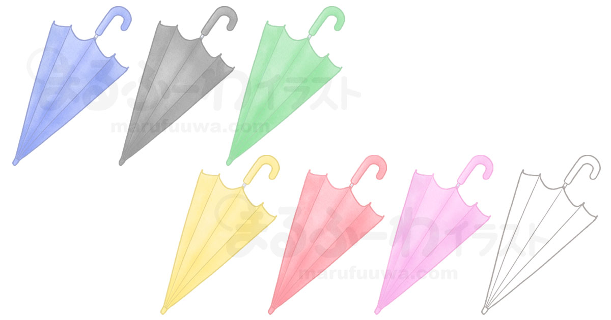 水彩風と線画のかわいい無料フリー素材　閉じた傘のイラスト