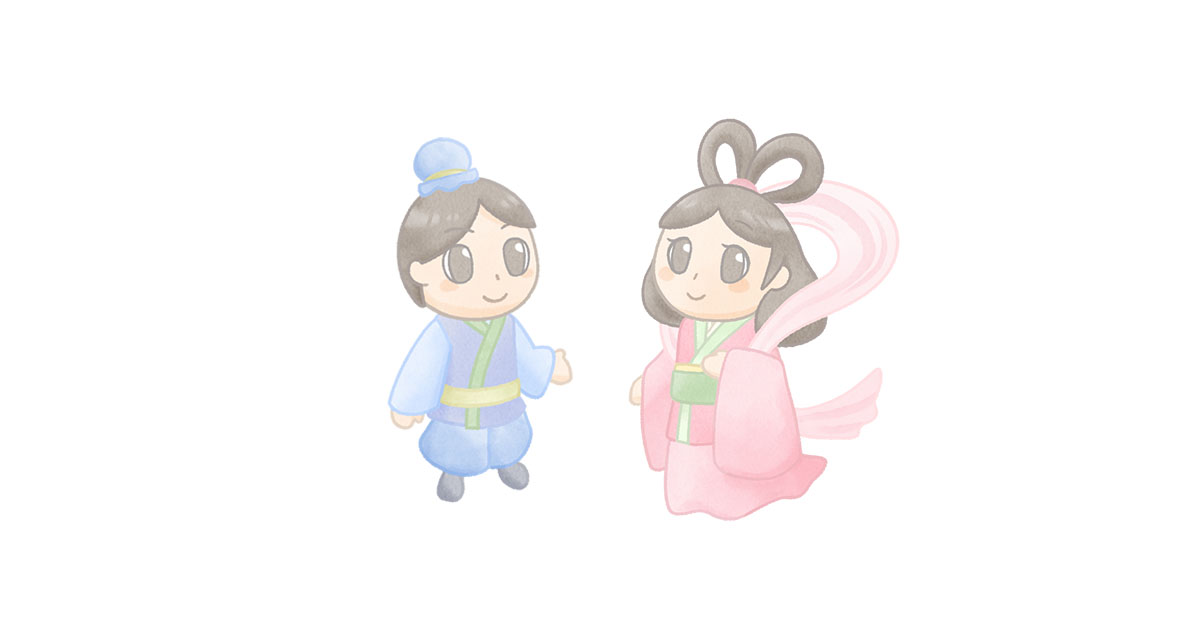 水彩風イラスト　織姫と彦星　アイキャッチ