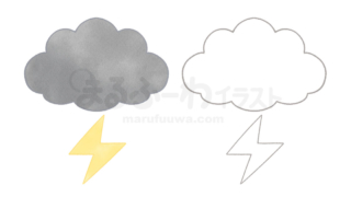 水彩風と線画のかわいい無料フリー素材　雷雲のイラスト