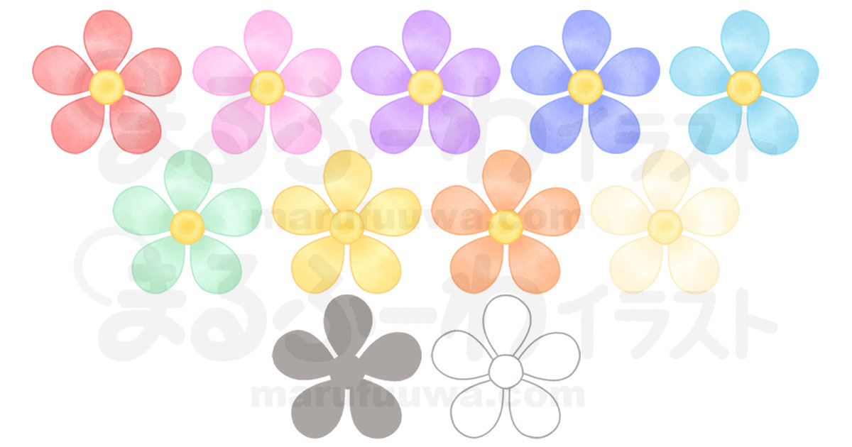 水彩風と線画のかわいい無料フリー素材　シンプルなお花のイラスト