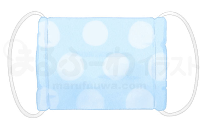 水彩風の無料フリー素材　青い水玉柄のガーゼのマスクのイラスト　サンプル