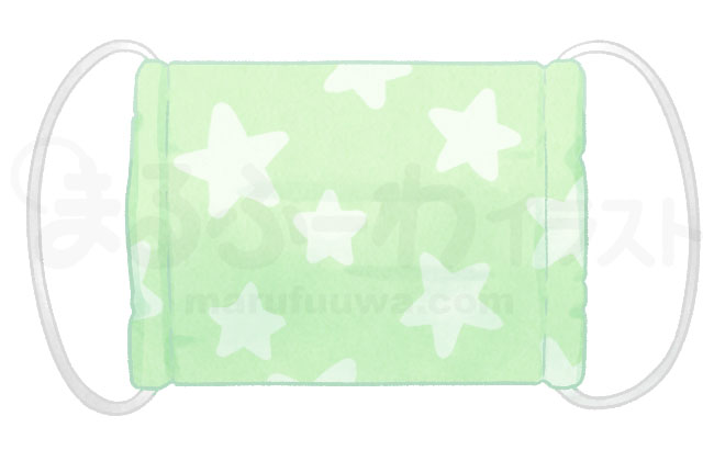 水彩風の無料フリー素材　緑の星柄のガーゼのマスクのイラスト　サンプル