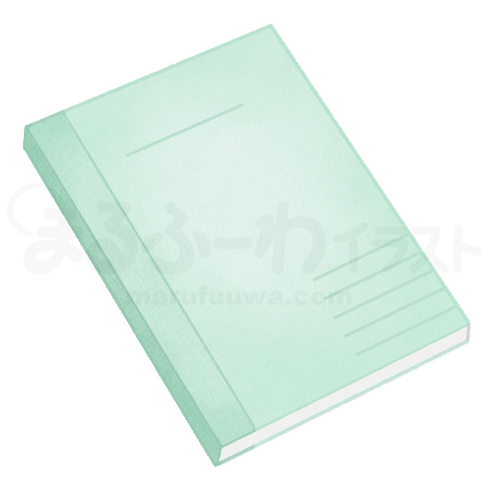 水彩風の無料フリー素材　緑の表紙の大学ノートのイラスト　サンプル