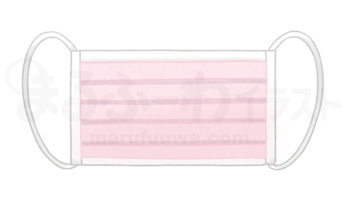 水彩風　無料フリー素材　ピンクの不織布の使い捨てマスクのイラスト　サンプル