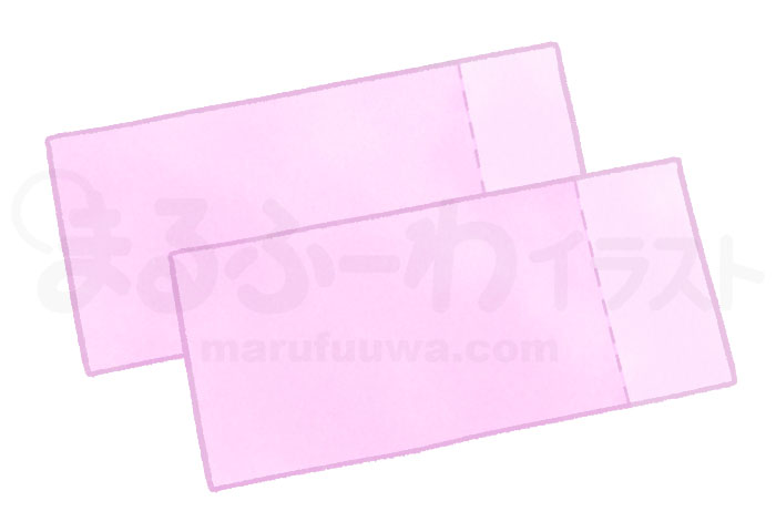 水彩風の無料フリー素材　ピンクのペアチケットのイラスト　サンプル