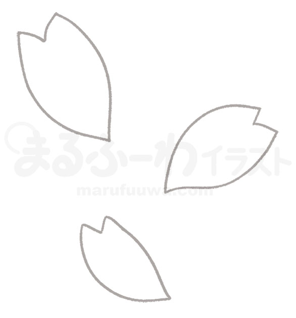 Black and white Line art free illustration of Three sakura petals - sample