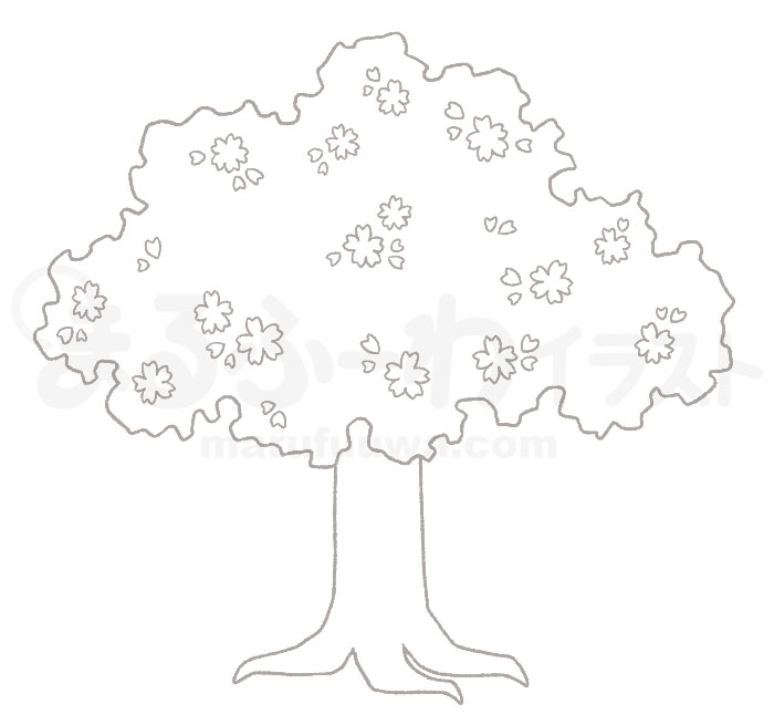 Black and white Line art free illustration of a sakura tree - sample