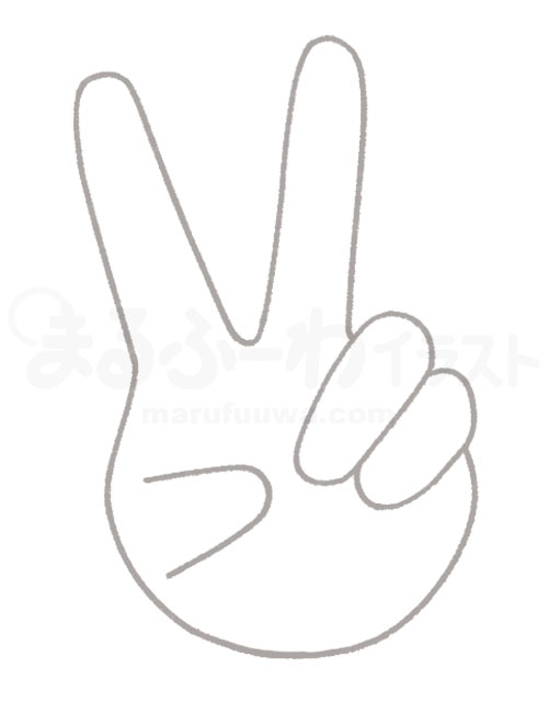 Black and white Line art free illustration of a V sign hand - sample