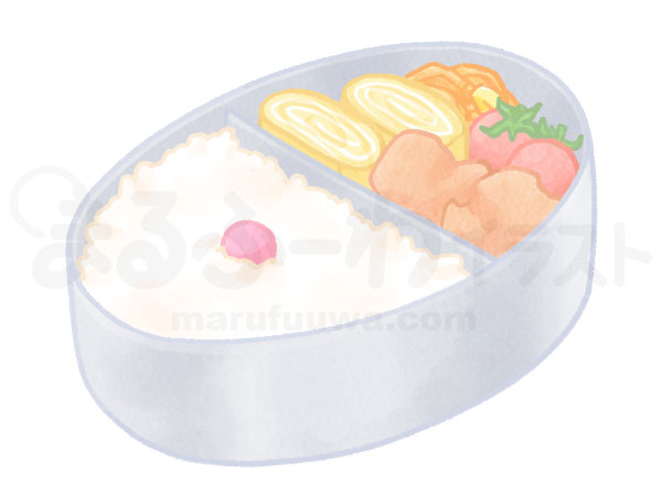 Watercolor style free illustration of a bento in stainless ellipse lunchbox  - sample