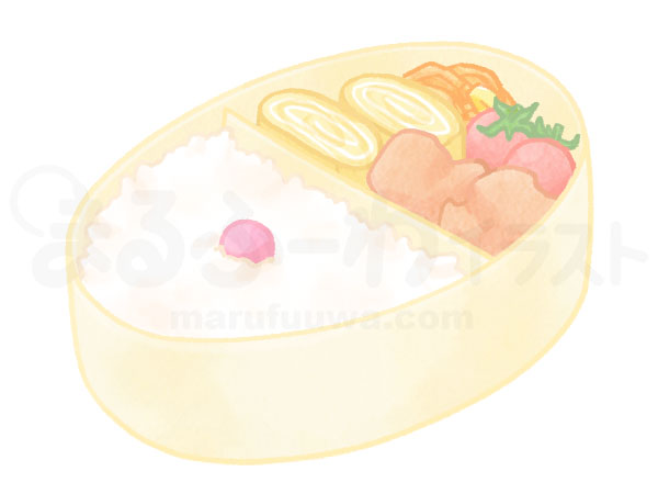 Watercolor style free illustration of a bento in yellow ellipse lunchbox  - sample