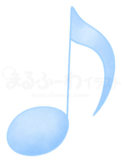 水彩風の無料フリー素材　青い八分音符のイラスト　サンプル