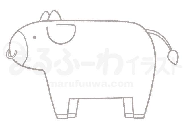 Black and white Line art free illustration of a cattle - sample