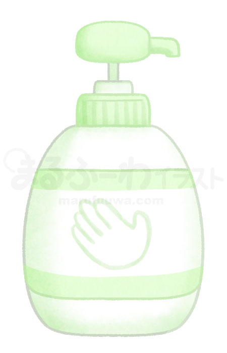 水彩風の無料フリー素材　緑のハンドソープのボトルのイラスト　サンプル
