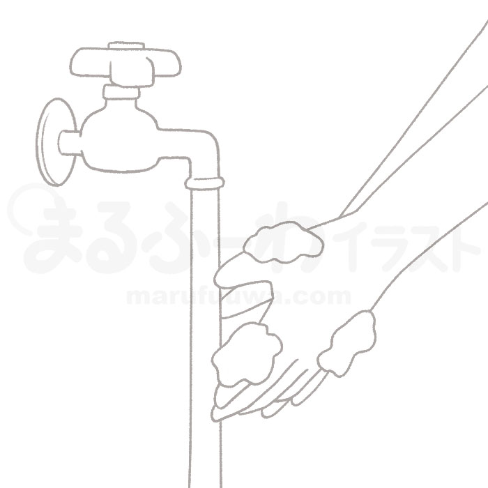 Black and white Line art free illustration of a hand washing - sample