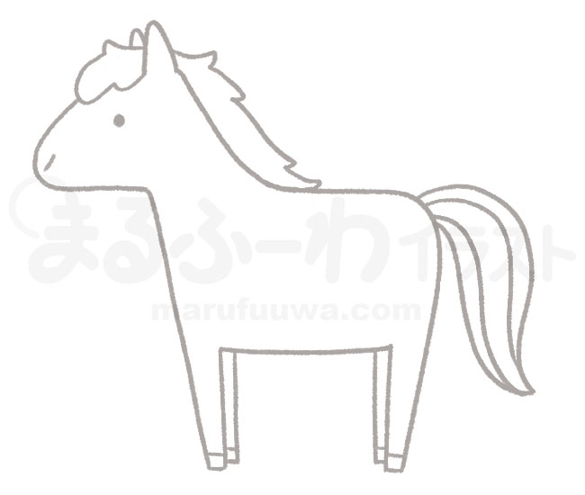白黒線画の無料フリー素材　馬のイラスト　サンプル