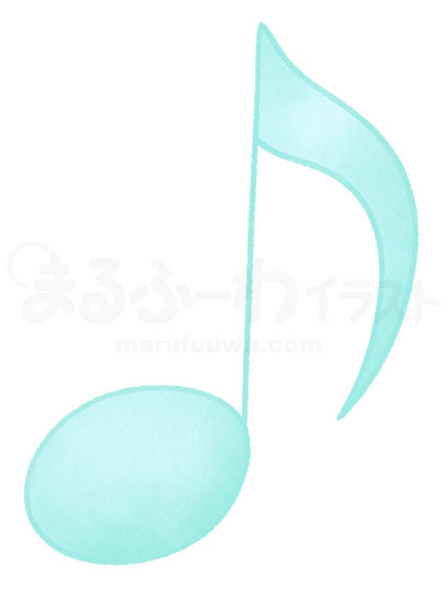 水彩風の無料フリー素材　水色の八分音符のイラスト　サンプル