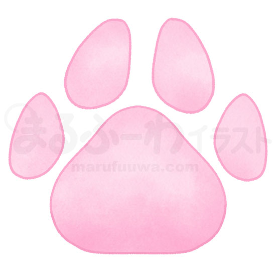 水彩風の無料フリー素材　ピンクの肉球のイラスト　サンプル