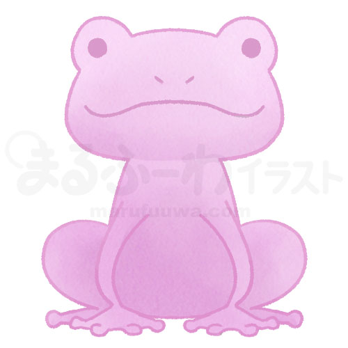 水彩風の無料フリー素材　ピンクのカエルのイラスト　サンプル