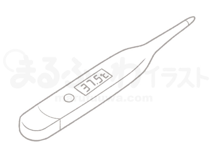 Black and white Line art free illustration of a thermometer at 37.5℃ - sample