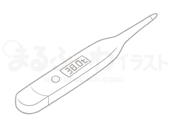 Black and white Line art free illustration of a thermometer at 38.0℃ - sample