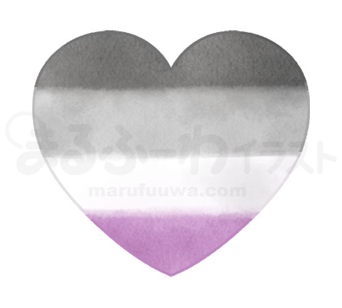 Watercolor style free illustration of a heart symbol in the colors of the asexual flag - sample