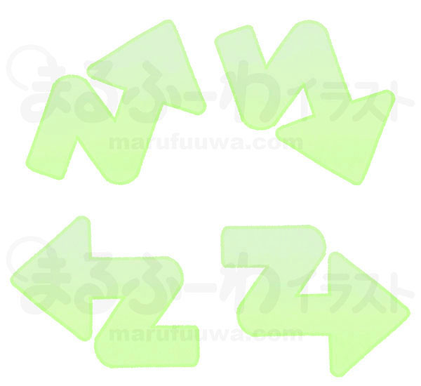 水彩風の無料フリー素材　緑のジグザグの短い矢印のイラスト　サンプル