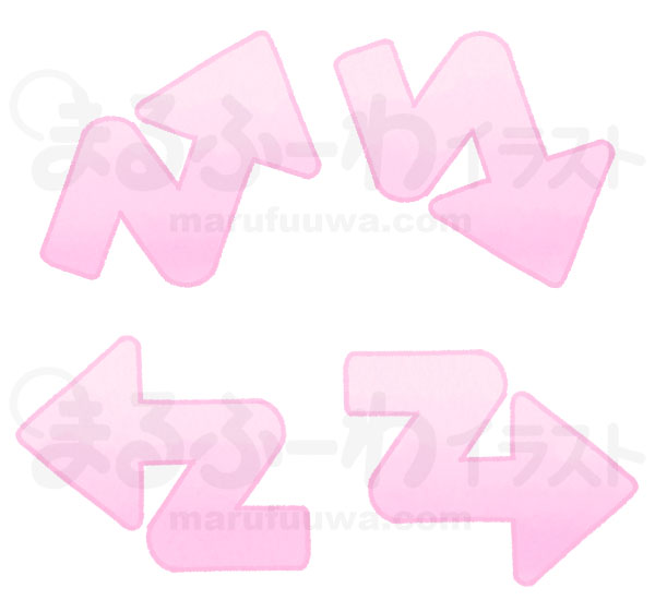 水彩風の無料フリー素材　ピンクのジグザグの短い矢印のイラスト　サンプル