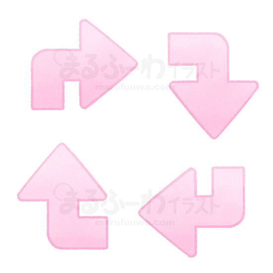 水彩風の無料フリー素材　ピンクの直角の矢印のイラスト　サンプル