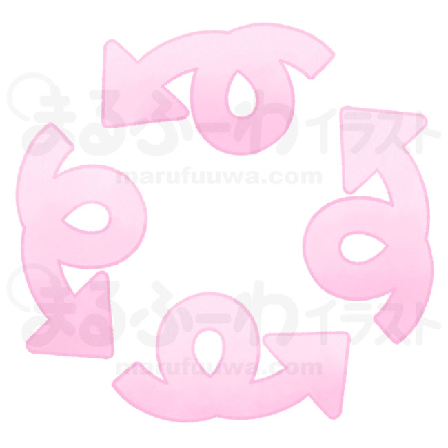水彩風の無料フリー素材　ピンクのくるくるの矢印のイラスト　サンプル