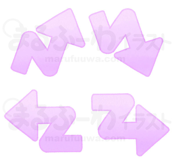 水彩風の無料フリー素材　紫のジグザグの短い矢印のイラスト　サンプル