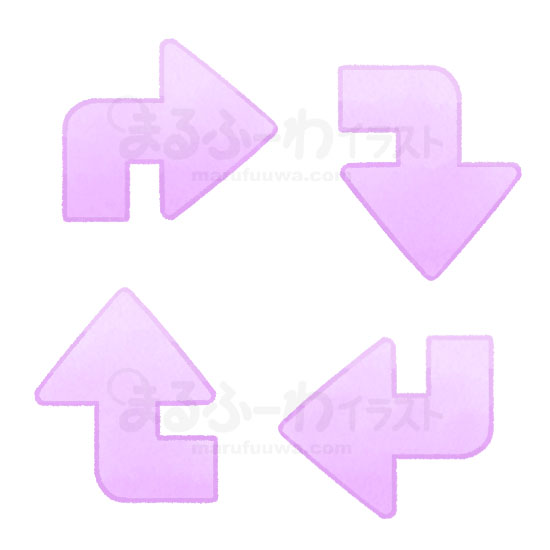 水彩風の無料フリー素材　紫の直角の矢印のイラスト　サンプル