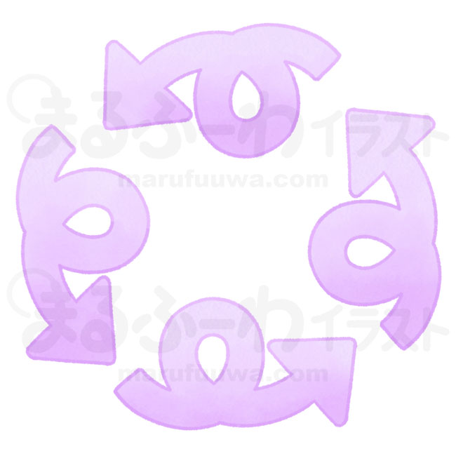 水彩風の無料フリー素材　紫のくるくるの矢印のイラスト　サンプル