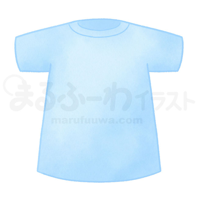 水彩風の無料フリー素材　青い無地のTシャツのイラスト　サンプル