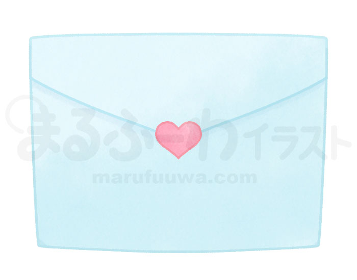 水彩風の無料フリー素材　青いラブレターの封筒のイラスト　サンプル