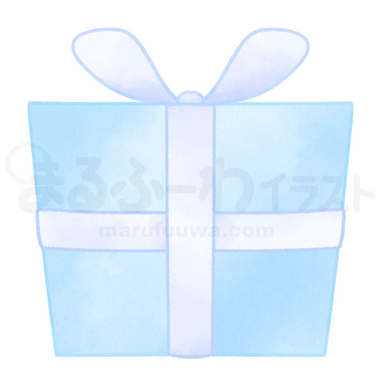 水彩風の無料フリー素材　水色のプレゼント箱のイラスト　サンプル