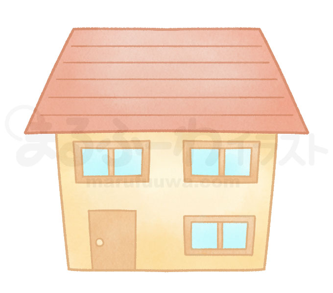 水彩風の無料フリー素材　茶色い屋根の家のイラスト　サンプル