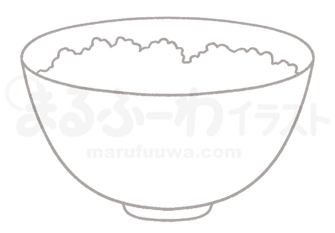 白黒線画の無料フリー素材のサンプル　茶碗に盛られたご飯のイラスト