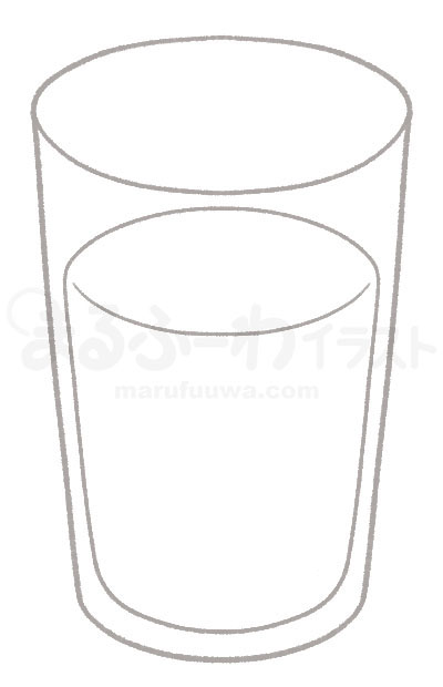 白黒線画の無料フリー素材のサンプル　水の入ったコップのイラスト