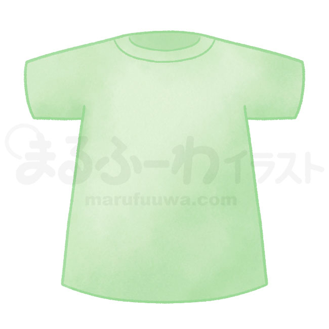 水彩風の無料フリー素材　緑の無地のTシャツのイラスト　サンプル