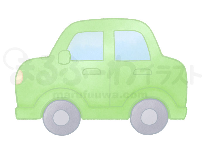 水彩風の無料フリー素材　緑の車のイラスト　サンプル