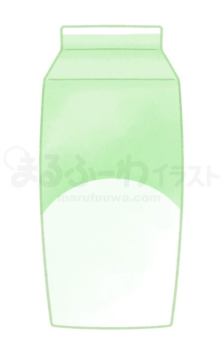 水彩風の無料フリー素材　緑の牛乳パックのイラスト　サンプル