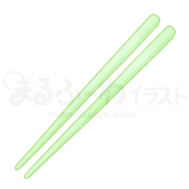 水彩風無料フリー素材のサンプル　緑のプラスチックのお箸のイラスト