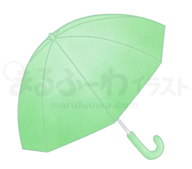 水彩風の無料フリー素材　開いた緑の傘のイラスト　サンプル