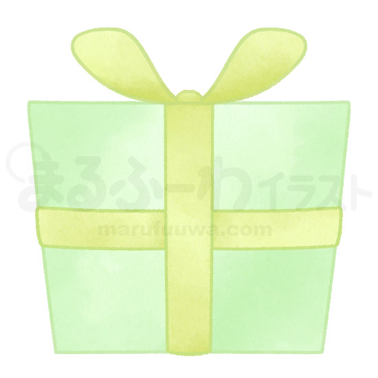水彩風の無料フリー素材　緑のプレゼント箱のイラスト　サンプル