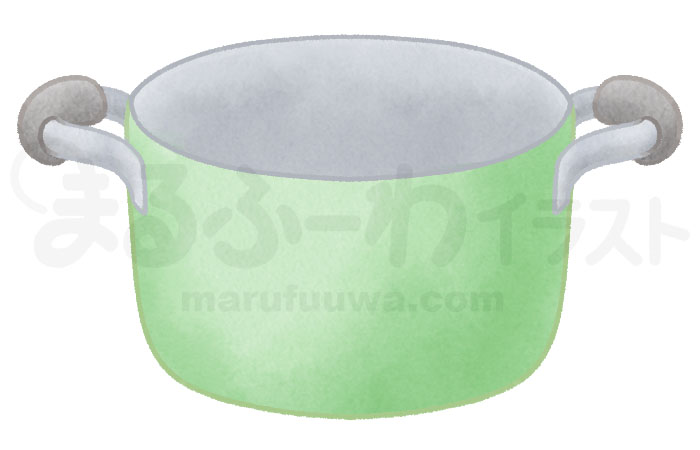 水彩風の無料フリー素材　緑の両手鍋のイラスト　サンプル