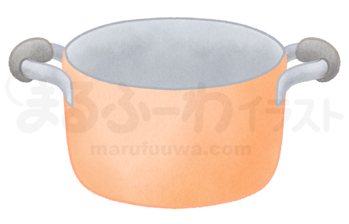 水彩風の無料フリー素材　オレンジの両手鍋のイラスト　サンプル