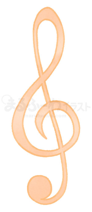 水彩風の無料フリー素材　オレンジ色のト音記号のイラスト　サンプル